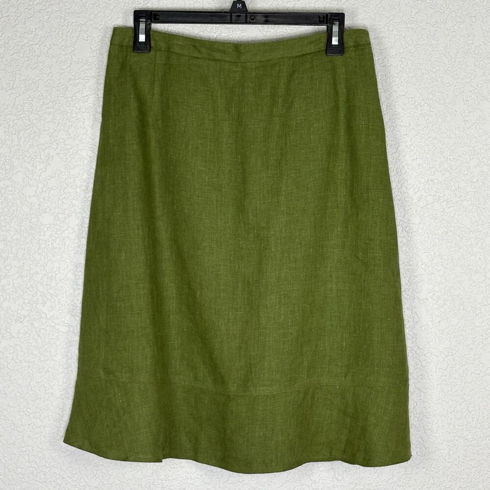 Vintage 90s Harve Benard Women’s Midi A Line Skirt Linen Olive Green Size 8